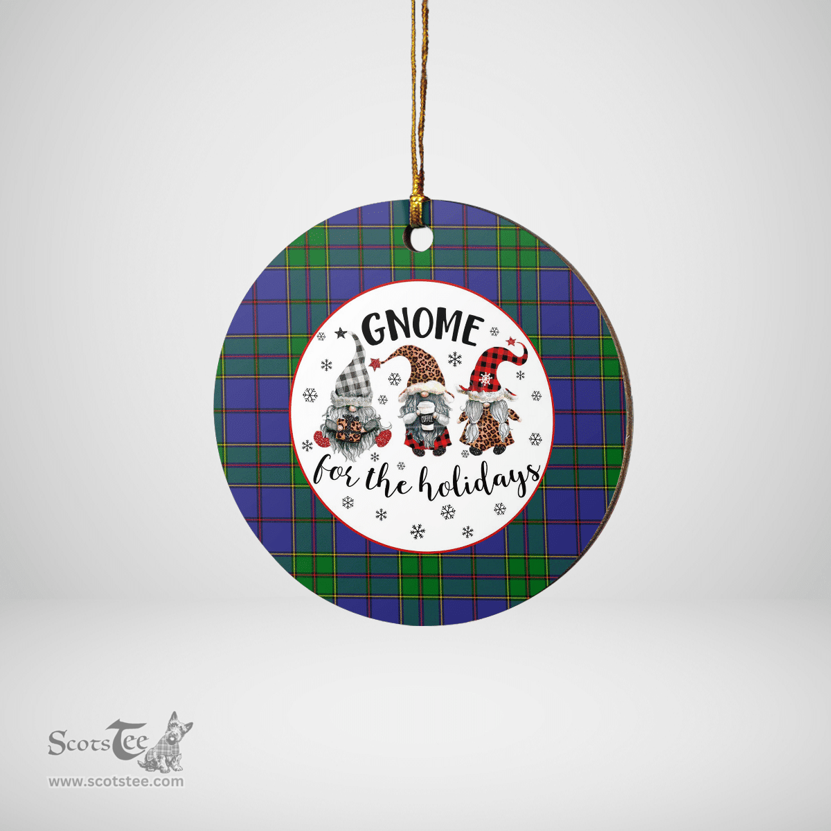 Scottish Strachan Clan Tartan Ceramic Ornament - Gnome Round Style Scottish Plaid Tartan Plaid