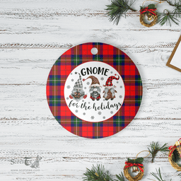 Scottish Ruthven Modern Clan Tartan Ceramic Ornament - Gnome Round Style Scottish Plaid Tartan Plaid