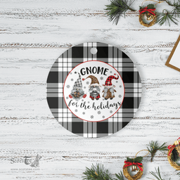 Scottish MacFarlane Black & White Clan Tartan Ceramic Ornament - Gnome Round Style Scottish Plaid Tartan Plaid