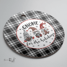 Scottish Menzies Black & White Modern Clan Tartan Ceramic Ornament - Gnome Round Style Scottish Plaid Tartan Plaid