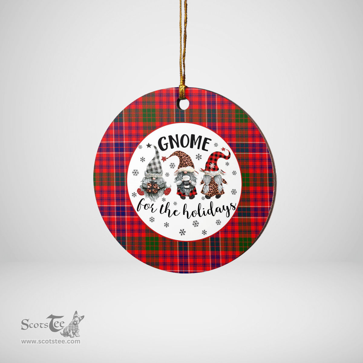 Scottish MacRae Modern Clan Tartan Ceramic Ornament - Gnome Round Style Scottish Plaid Tartan Plaid