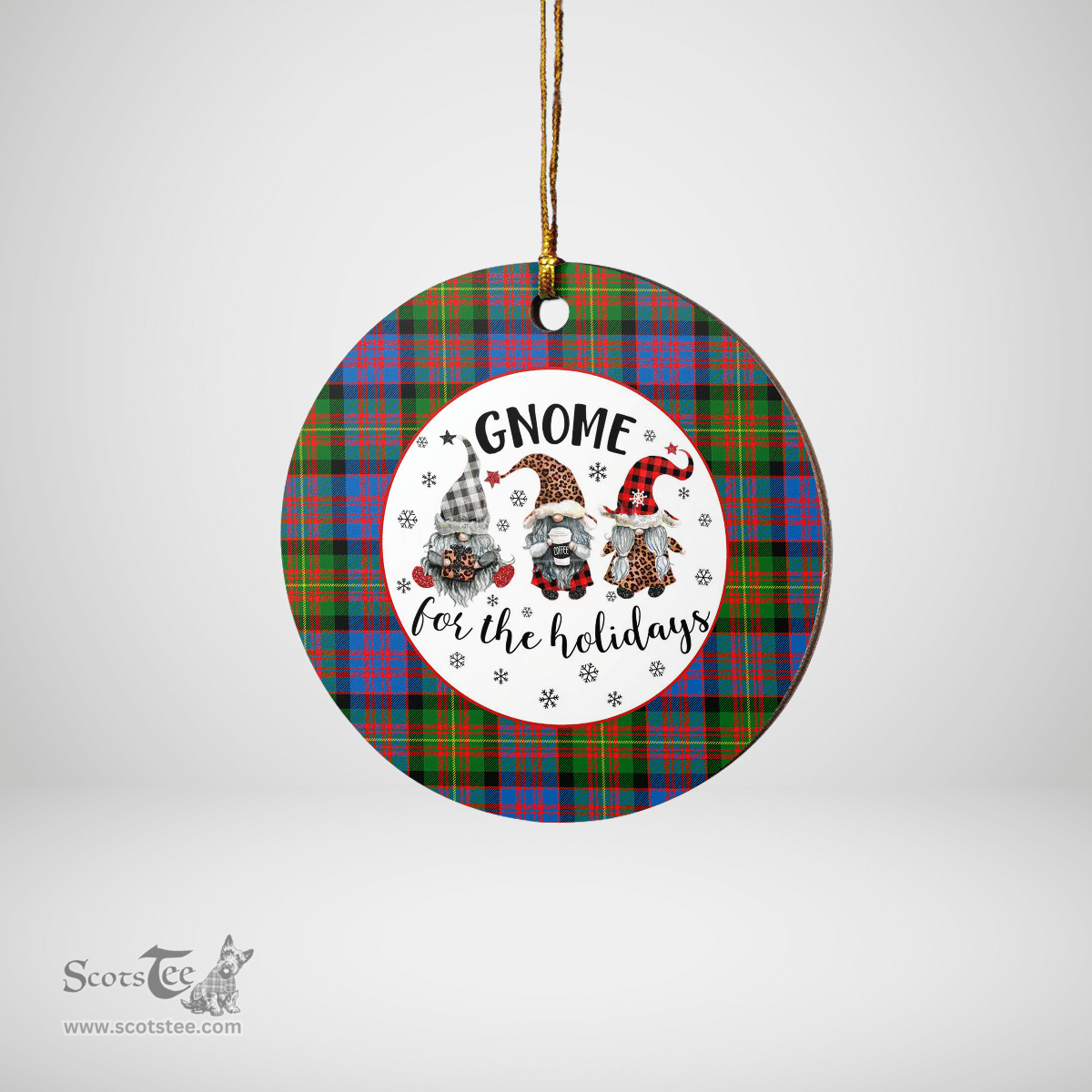 Scottish Carnegie Ancient Clan Tartan Ceramic Ornament - Gnome Round Style Scottish Plaid Tartan Plaid
