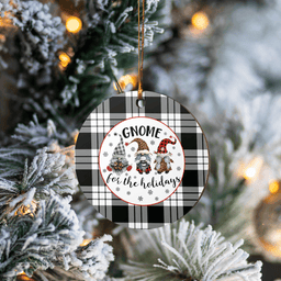 Scottish MacFarlane Black & White Clan Tartan Ceramic Ornament - Gnome Round Style Scottish Plaid Tartan Plaid