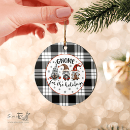 Scottish MacFarlane Black & White Clan Tartan Ceramic Ornament - Gnome Round Style Scottish Plaid Tartan Plaid