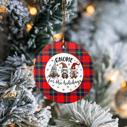 Scottish Ruthven Modern Clan Tartan Ceramic Ornament - Gnome Round Style Scottish Plaid Tartan Plaid
