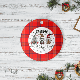 Scottish Burnett Modern Clan Tartan Ceramic Ornament - Gnome Round Style Scottish Plaid Tartan Plaid