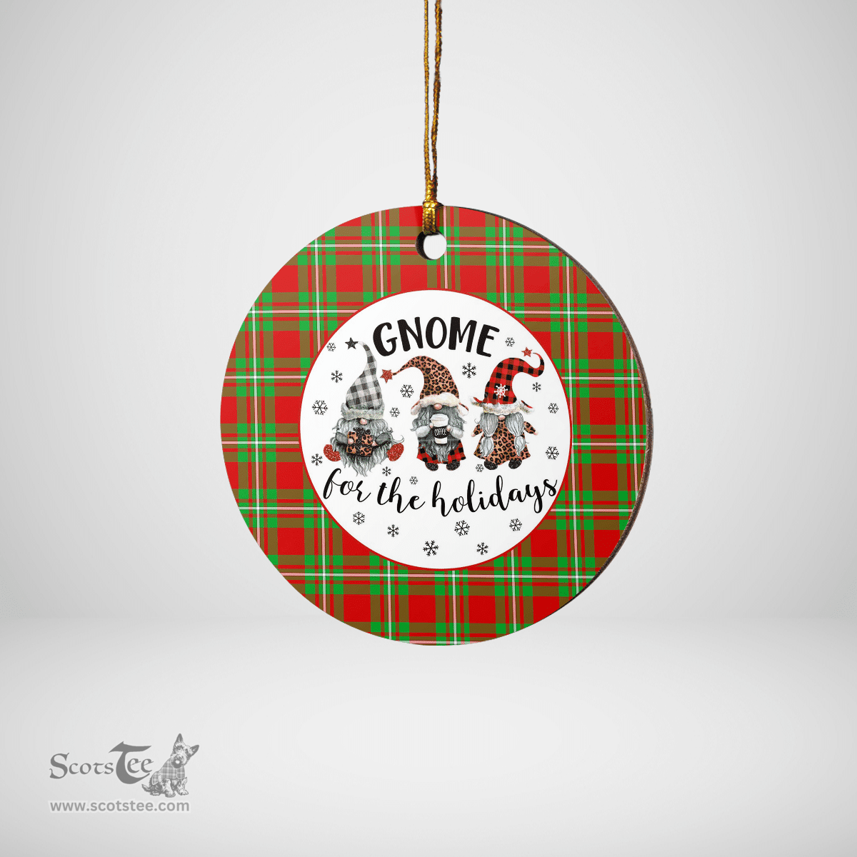 Scottish Grierson Clan Tartan Ceramic Ornament - Gnome Round Style Scottish Plaid Tartan Plaid