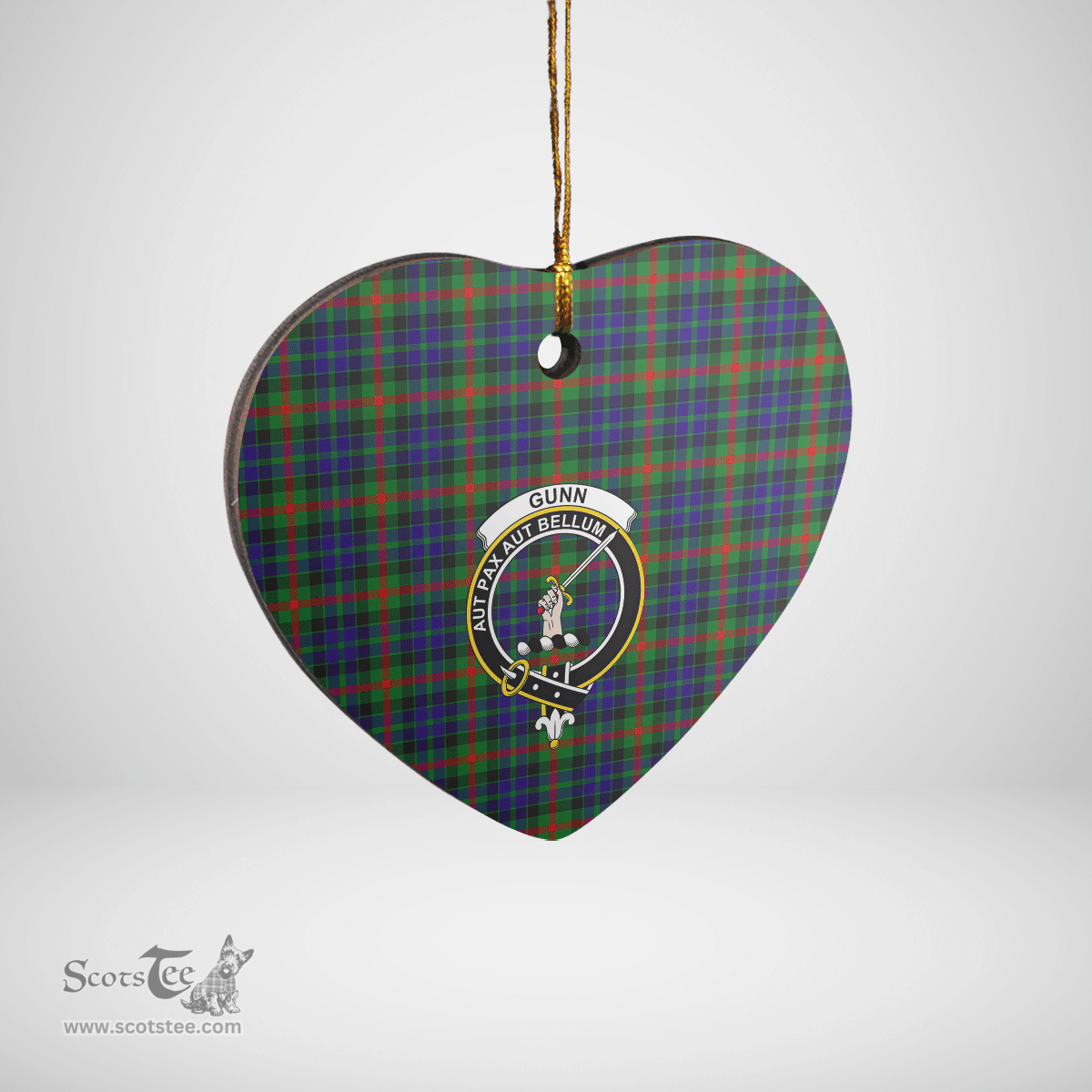 Scottish Gunn Clan Tartan Ceramic Ornament - Crest Heart Style Scottish Plaid Tartan Plaid