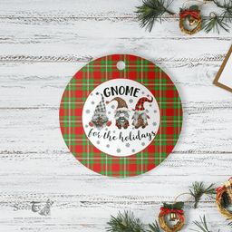 Scottish Grierson Clan Tartan Ceramic Ornament - Gnome Round Style Scottish Plaid Tartan Plaid