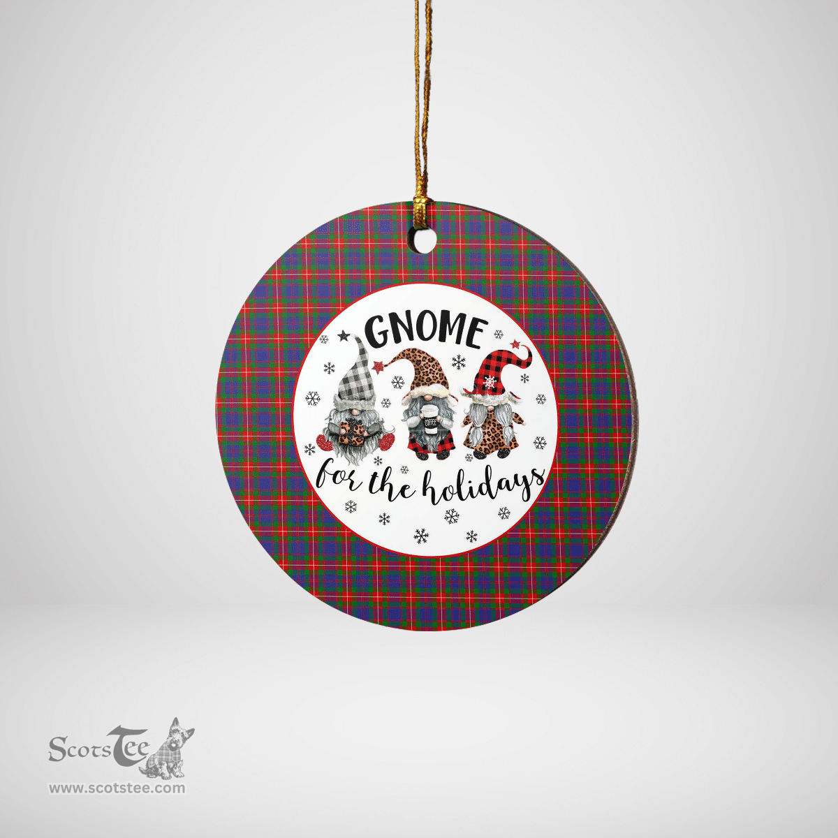 Scottish Fraser of Lovat Clan Tartan Ceramic Ornament - Gnome Round Style Scottish Plaid Tartan Plaid