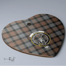 Scottish Gunn Weathered Clan Tartan Ceramic Ornament - Crest Heart Style Scottish Plaid Tartan Plaid
