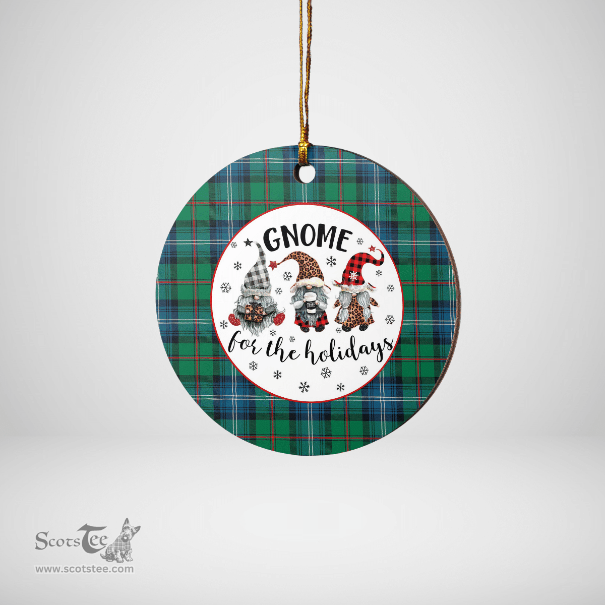 Scottish Urquhart Ancient Clan Tartan Ceramic Ornament - Gnome Round Style Scottish Plaid Tartan Plaid