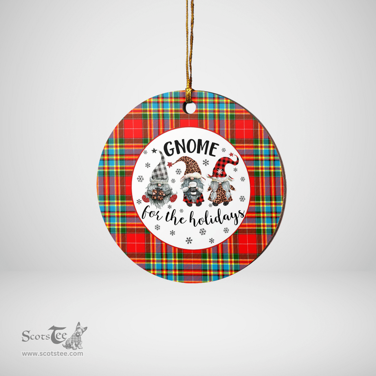 Scottish Chattan Clan Tartan Ceramic Ornament - Gnome Round Style Scottish Plaid Tartan Plaid