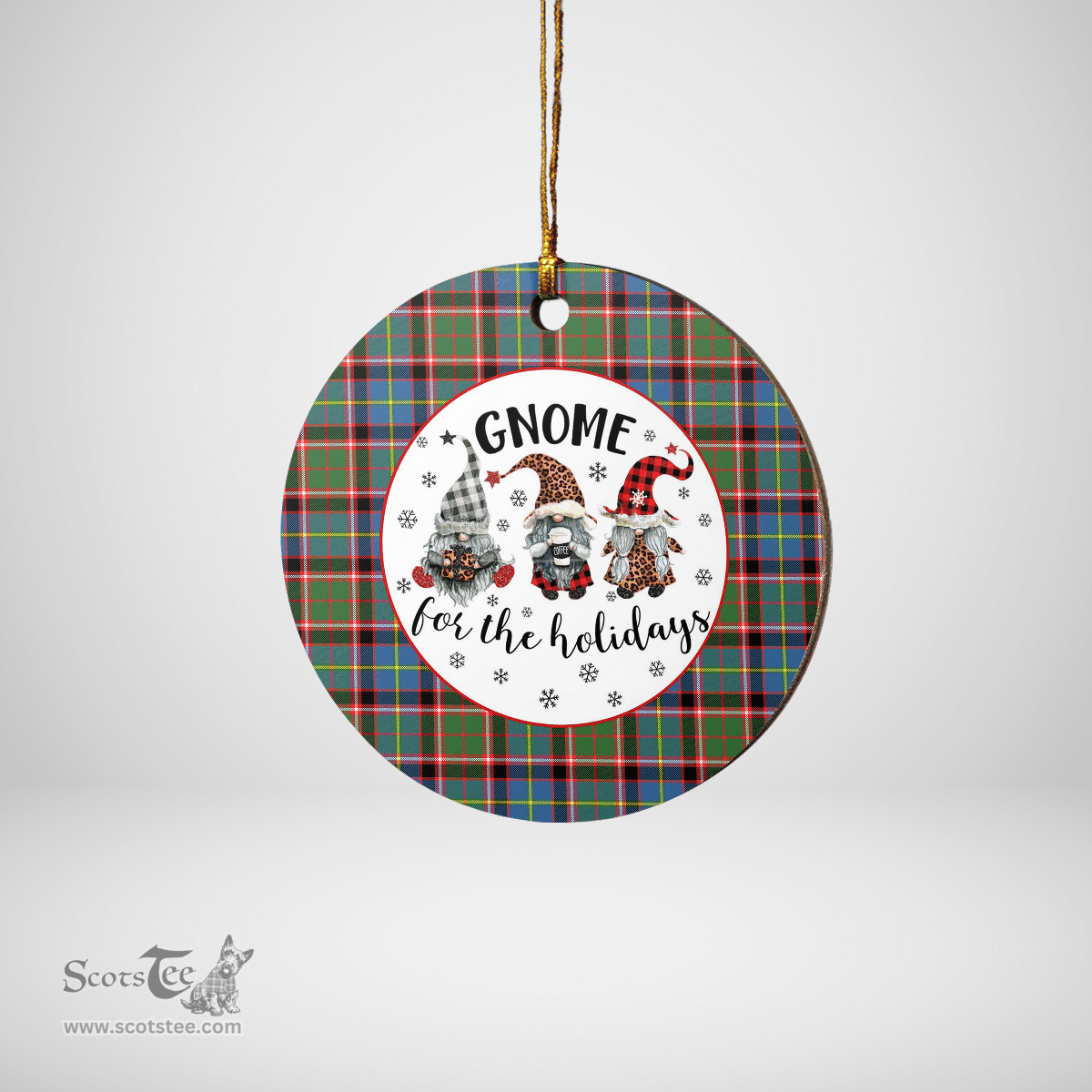 Scottish Norvel (Stirling) Clan Tartan Ceramic Ornament - Gnome Round Style Scottish Plaid Tartan Plaid