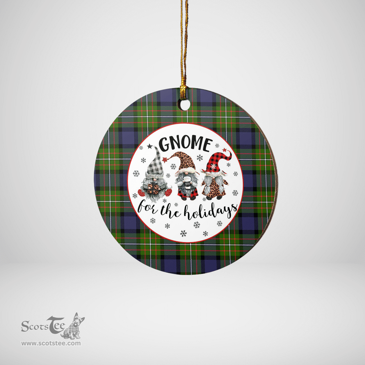 Scottish Fergusson Modern Clan Tartan Ceramic Ornament - Gnome Round Style Scottish Plaid Tartan Plaid