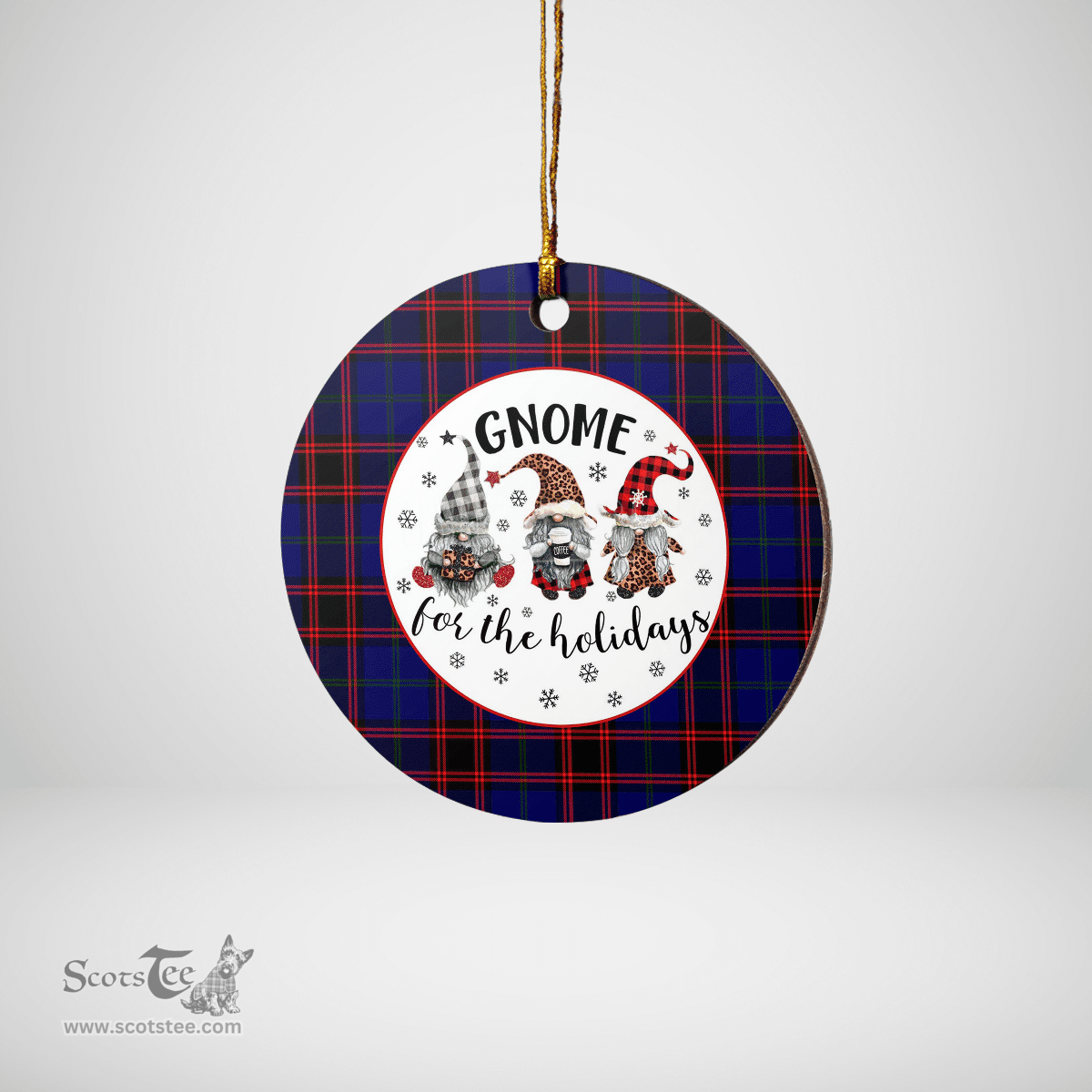 Scottish Home Modern Clan Tartan Ceramic Ornament - Gnome Round Style Scottish Plaid Tartan Plaid