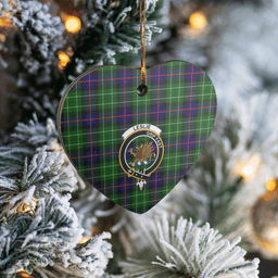 Scottish Leslie Hunting Clan Tartan Ceramic Ornament - Crest Heart Style Scottish Plaid Tartan Plaid