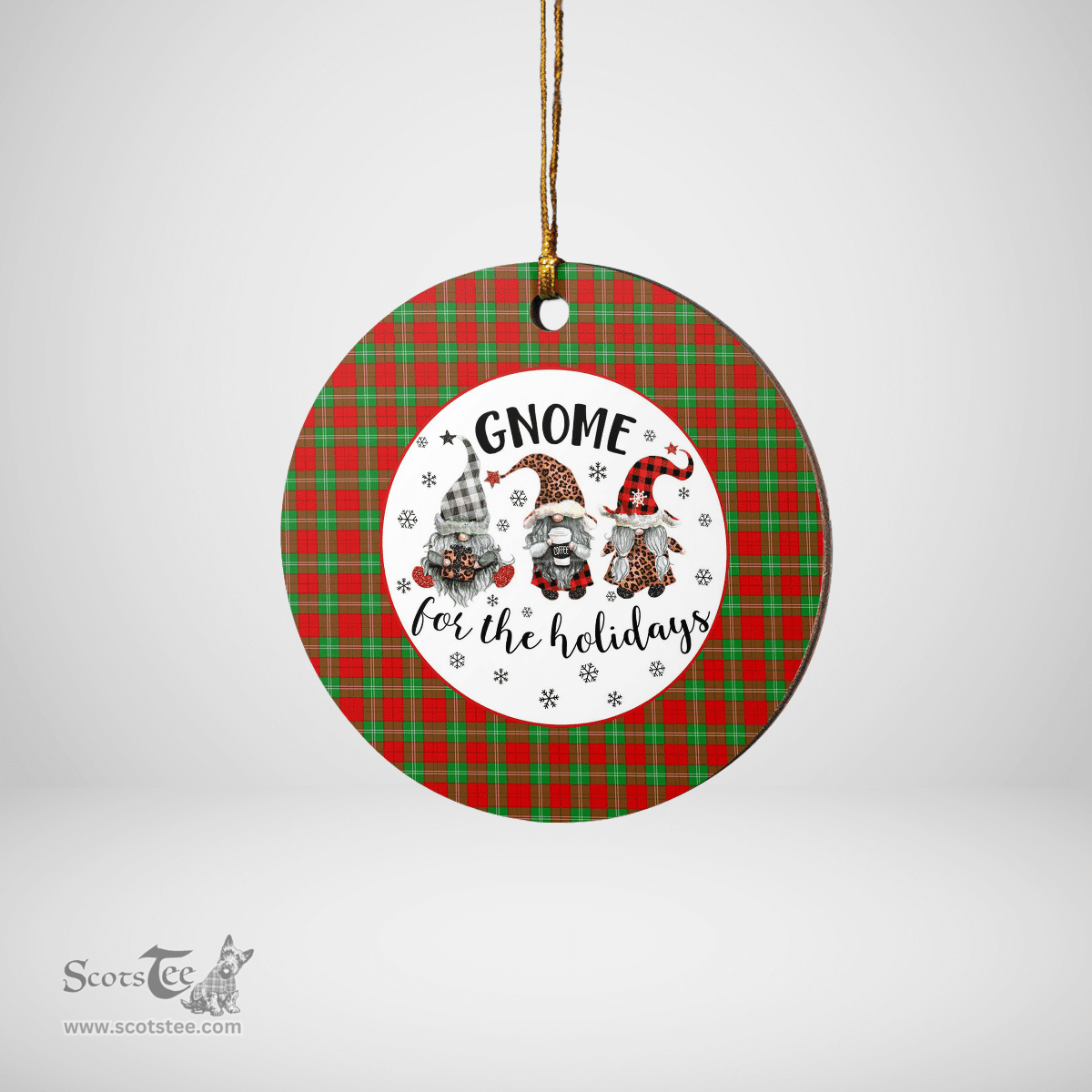 Scottish Gartshore Clan Tartan Ceramic Ornament - Gnome Round Style Scottish Plaid Tartan Plaid
