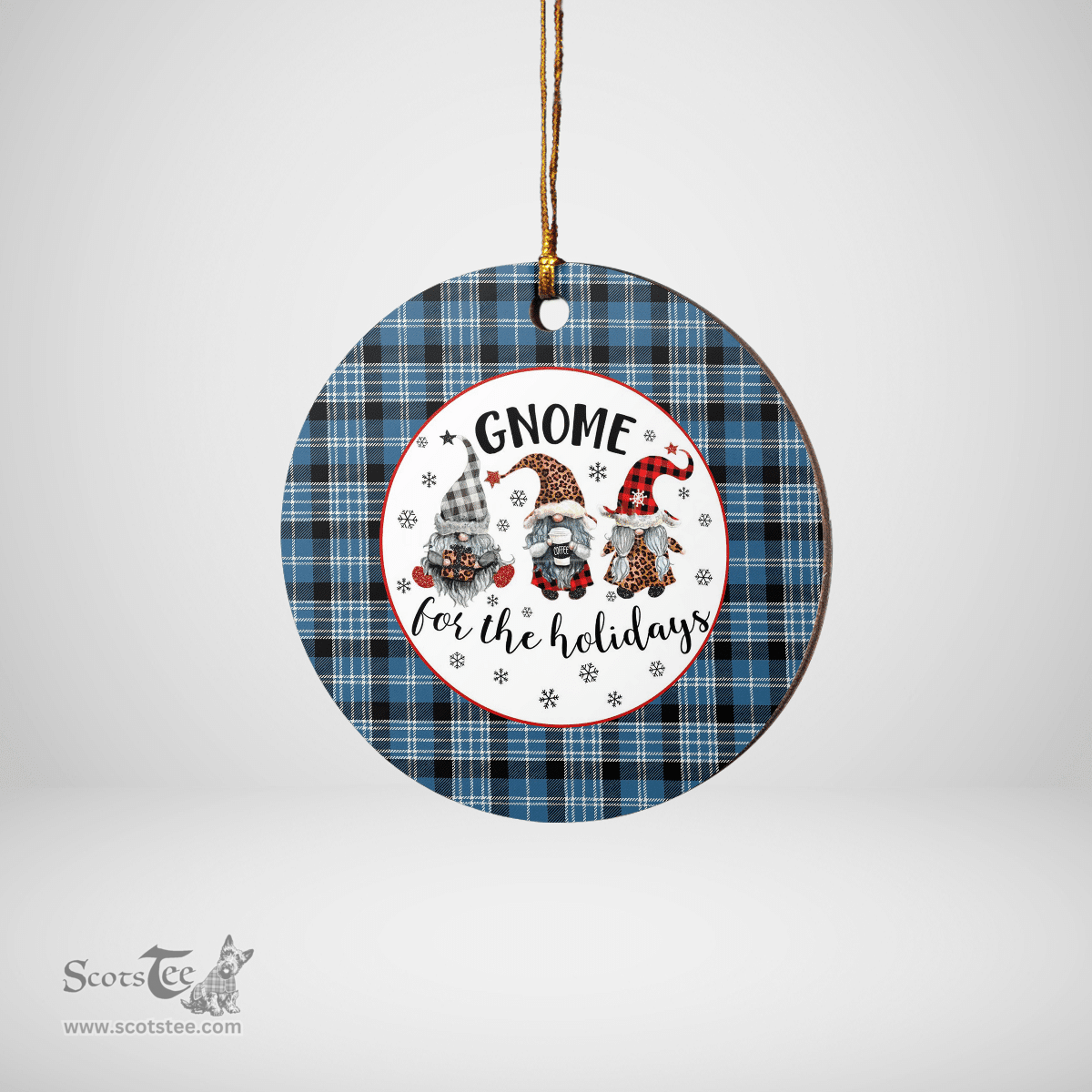 Scottish Clark Ancient Clan Tartan Ceramic Ornament - Gnome Round Style Scottish Plaid Tartan Plaid