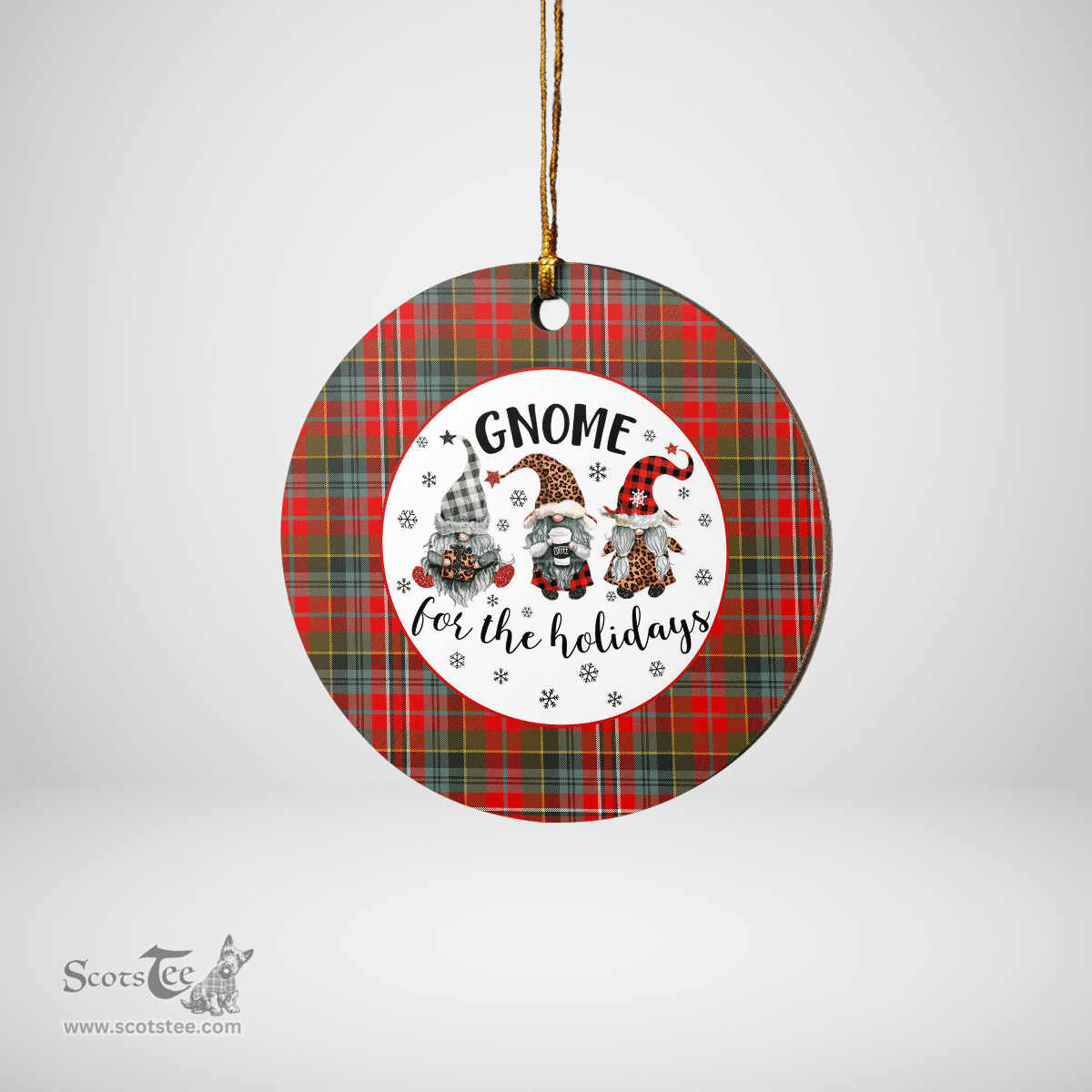Scottish MacPherson Weathered Clan Tartan Ceramic Ornament - Gnome Round Style Scottish Plaid Tartan Plaid