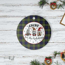 Scottish Colquhoun Clan Tartan Ceramic Ornament - Gnome Round Style Scottish Plaid Tartan Plaid