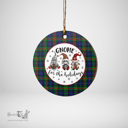 Scottish Gunn Clan Tartan Ceramic Ornament - Gnome Round Style Scottish Plaid Tartan Plaid