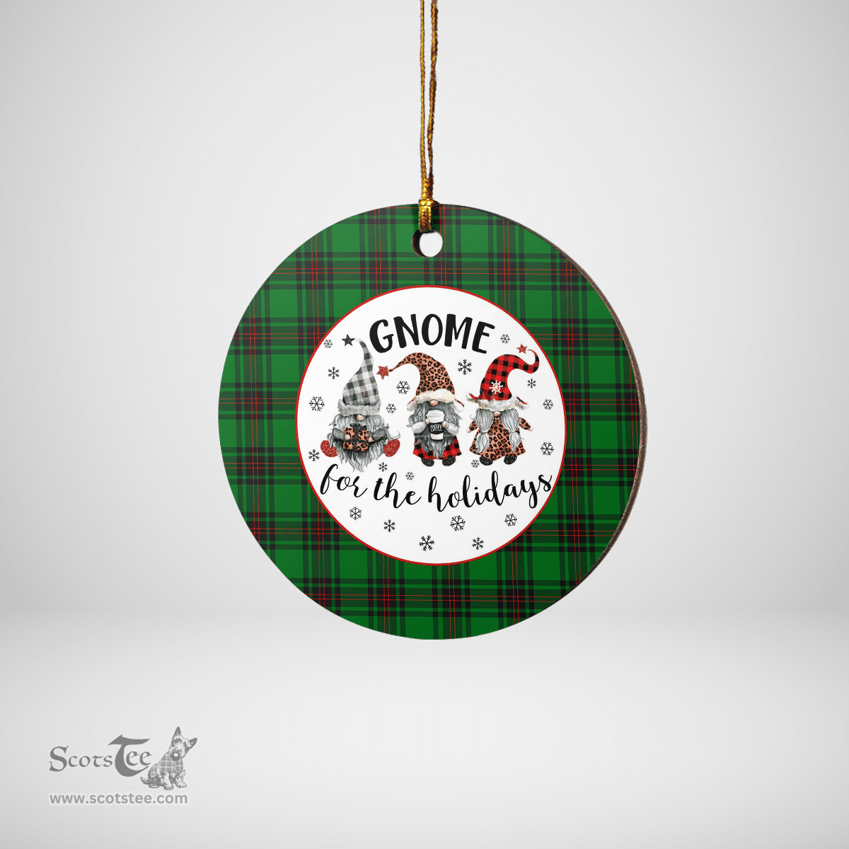 Scottish Logie Clan Tartan Ceramic Ornament - Gnome Round Style Scottish Plaid Tartan Plaid