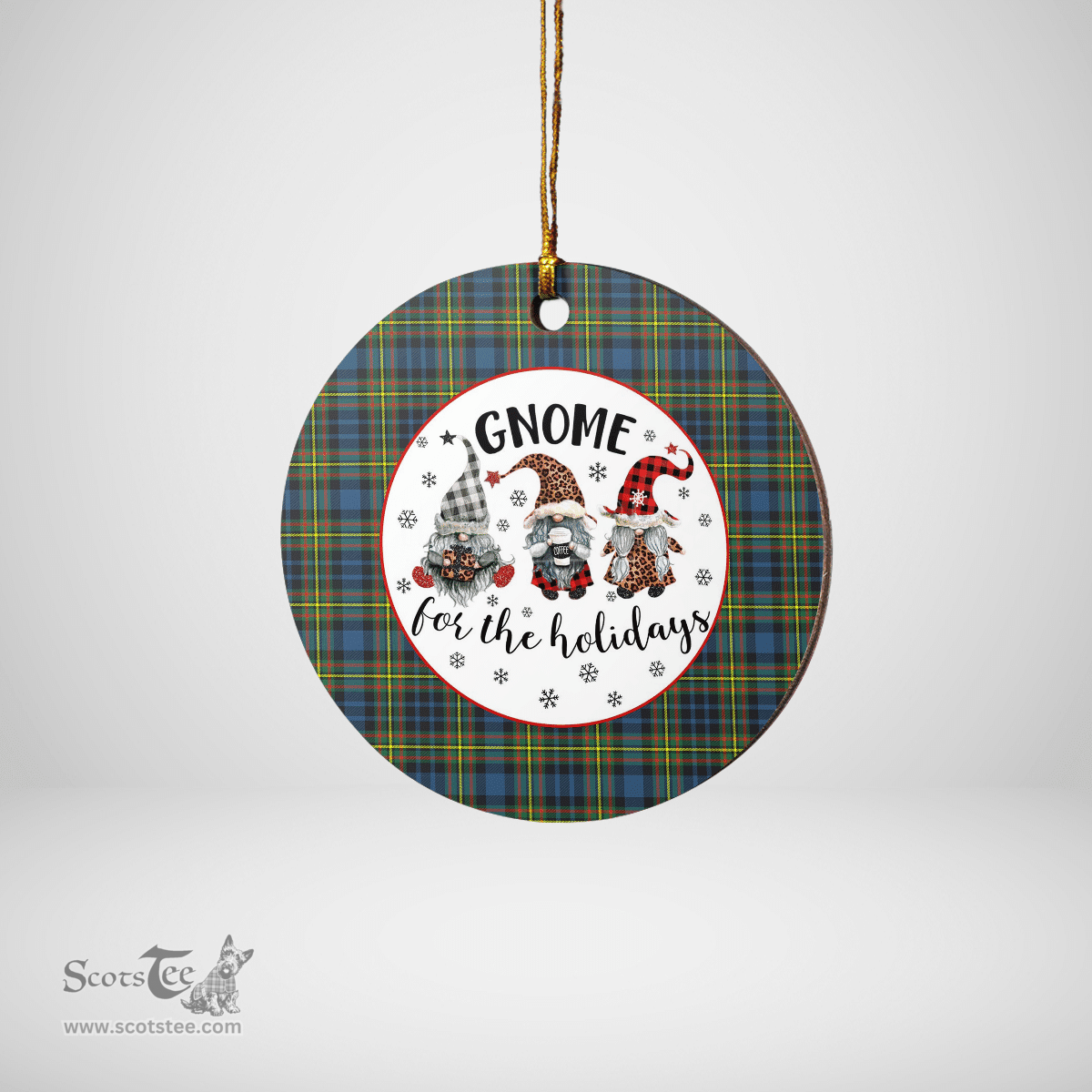 Scottish MacLellan Ancient Clan Tartan Ceramic Ornament - Gnome Round Style Scottish Plaid Tartan Plaid