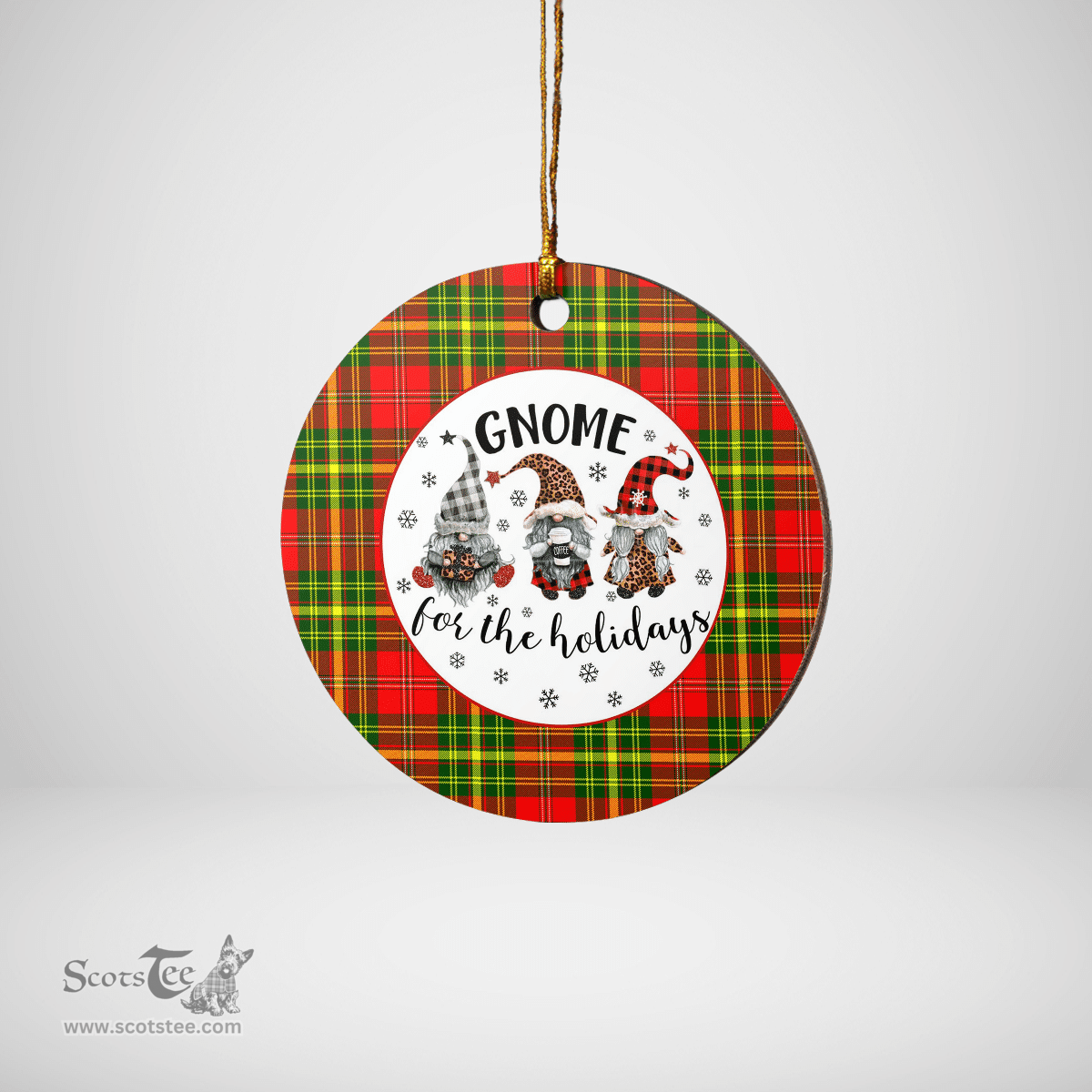 Scottish Leask Clan Tartan Ceramic Ornament - Gnome Round Style Scottish Plaid Tartan Plaid