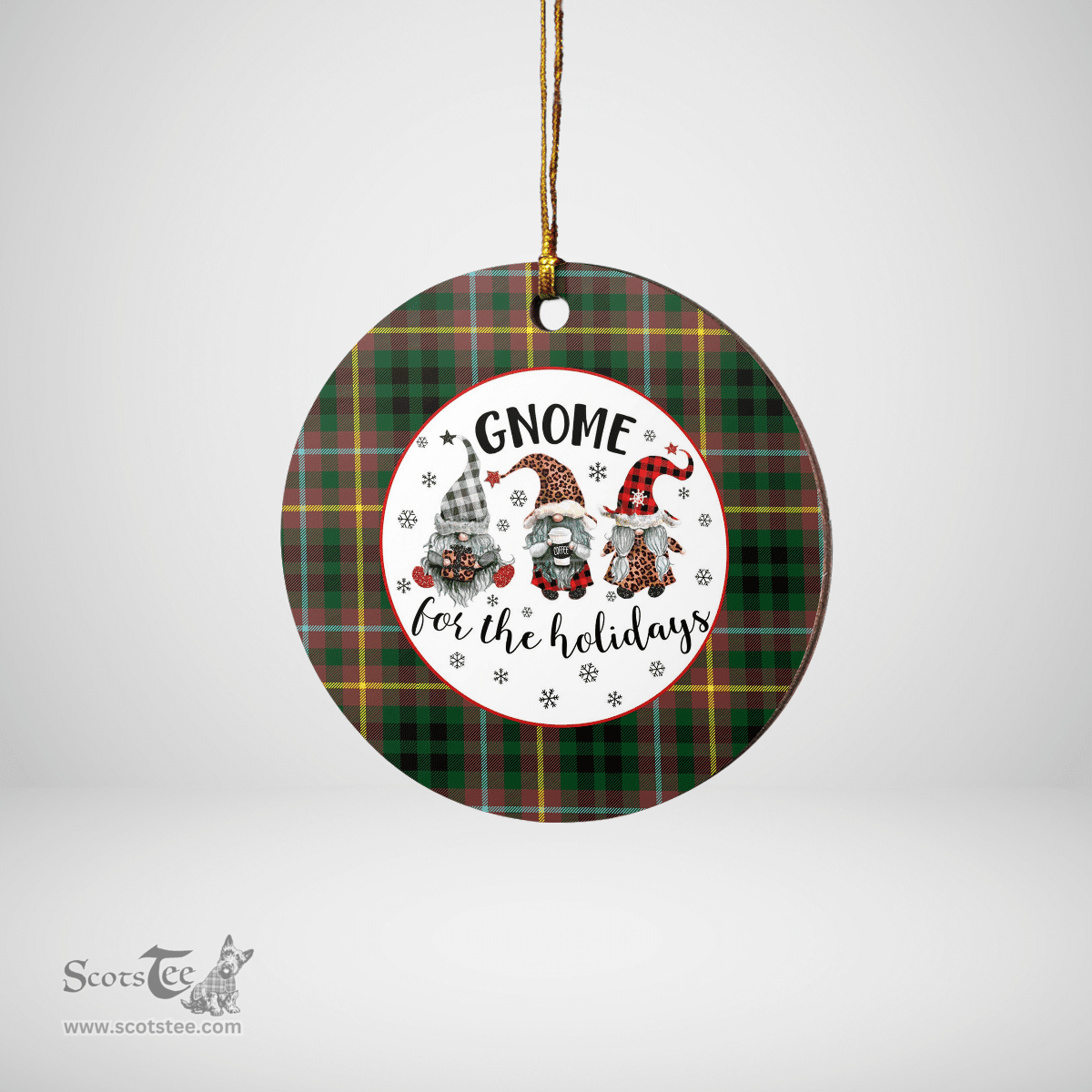 Scottish Buchanan Hunting Clan Tartan Ceramic Ornament - Gnome Round Style Scottish Plaid Tartan Plaid