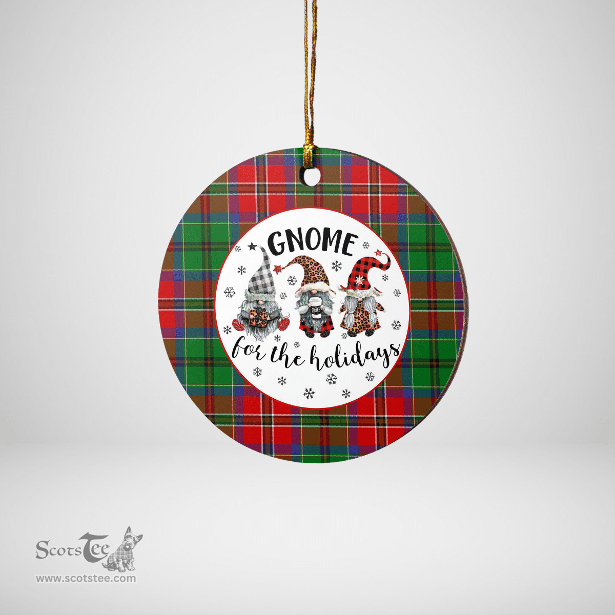Scottish MacCulloch Clan Tartan Ceramic Ornament - Gnome Round Style Scottish Plaid Tartan Plaid