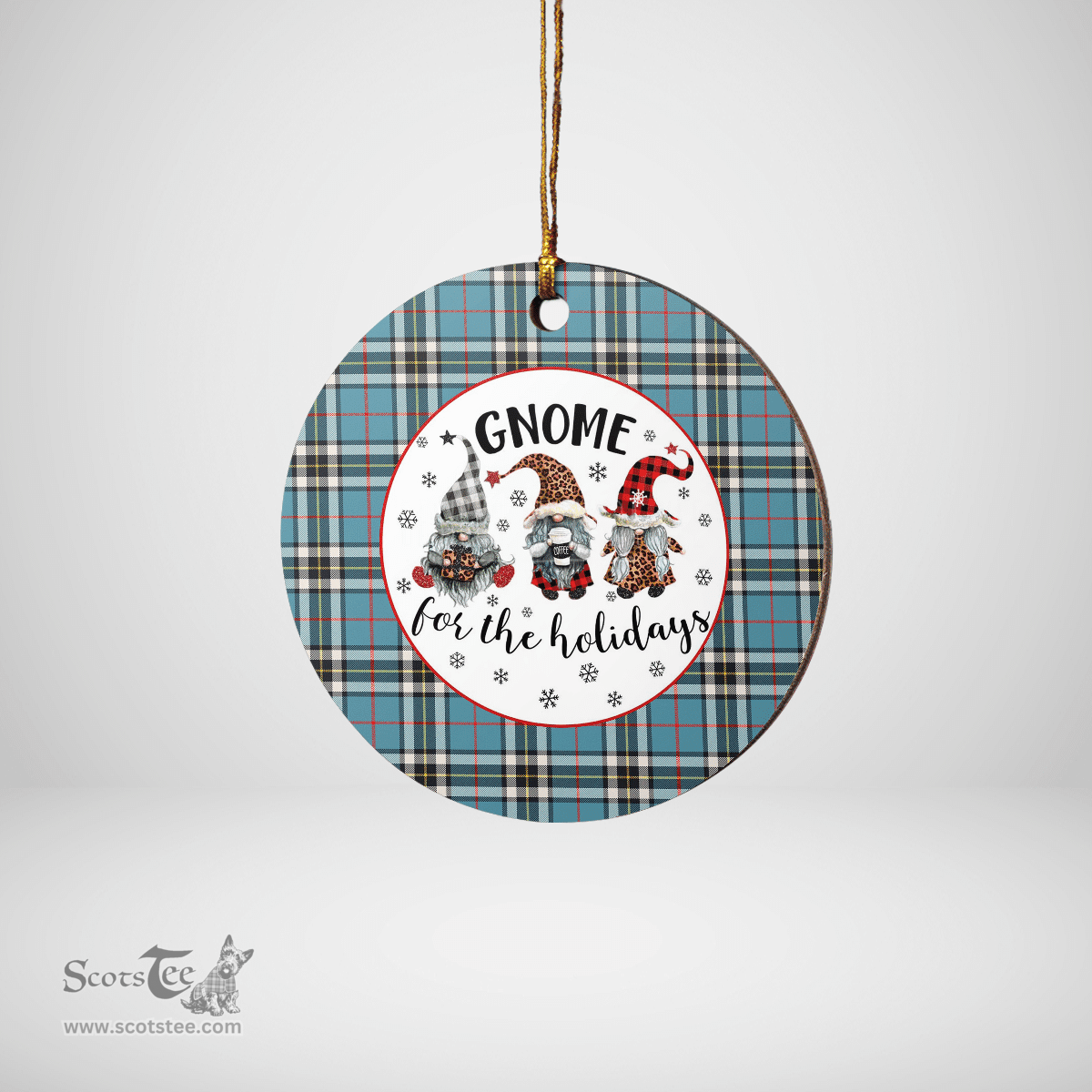 Scottish Thomson Clan Tartan Ceramic Ornament - Gnome Round Style Scottish Plaid Tartan Plaid