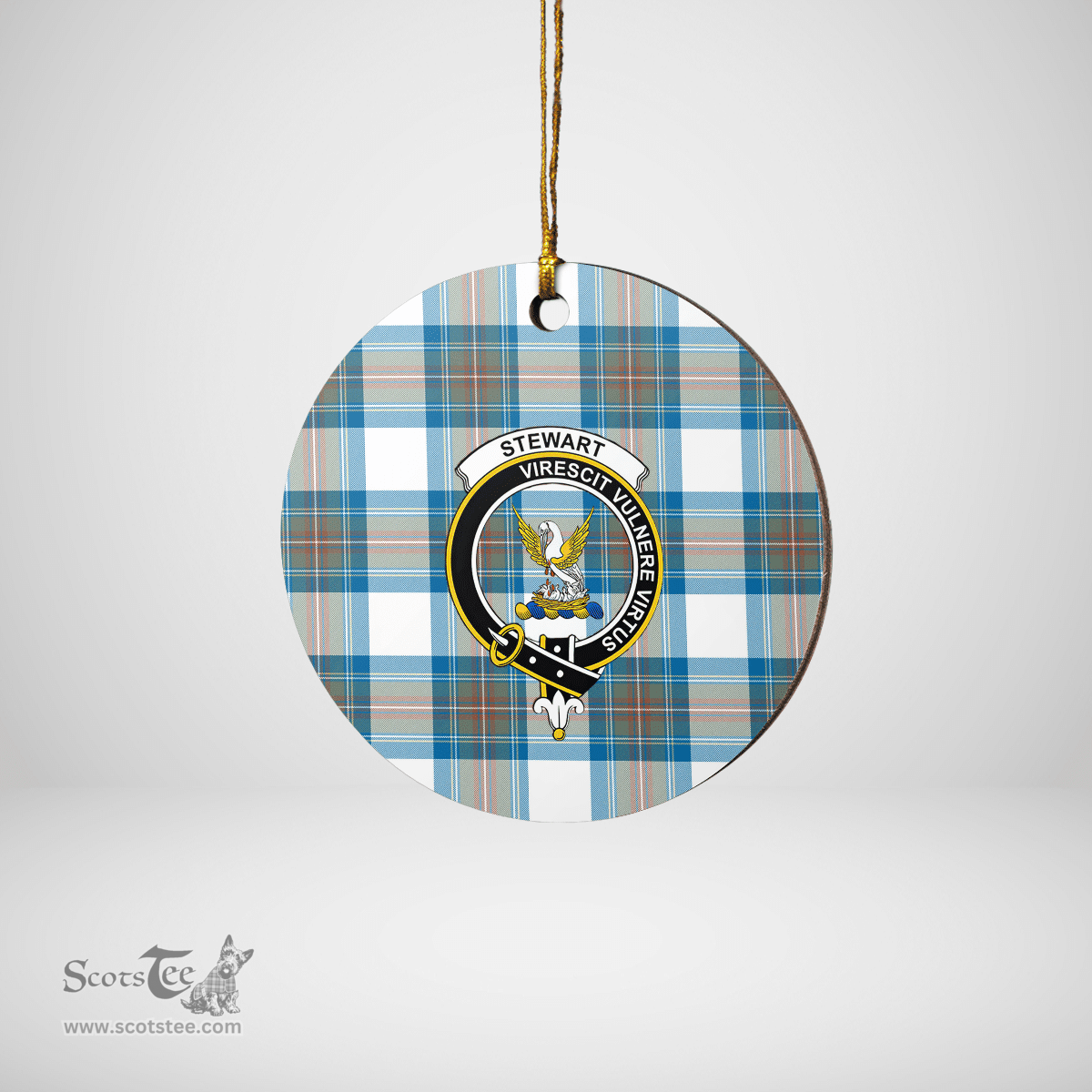Scottish Stewart Muted Blue Clan Tartan Ceramic Ornament - Crest Round Style Scottish Plaid Tartan Plaid