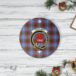Scottish Pentland (Edinburgh) Clan Tartan Ceramic Ornament - Crest Round Style Scottish Plaid Tartan Plaid
