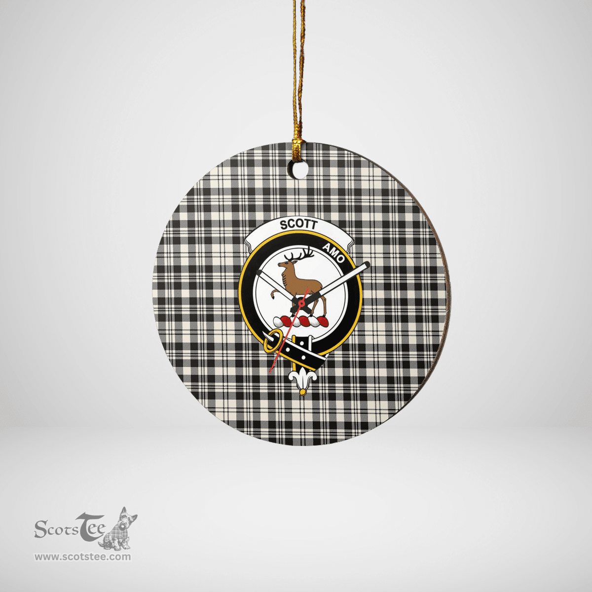 Scottish Scott Black & White Ancient Clan Tartan Ceramic Ornament - Crest Round Style Scottish Plaid Tartan Plaid