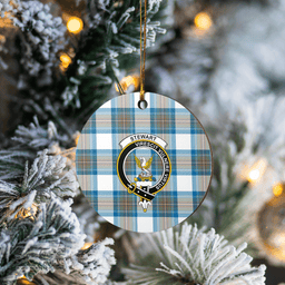 Scottish Stewart Muted Blue Clan Tartan Ceramic Ornament - Crest Round Style Scottish Plaid Tartan Plaid
