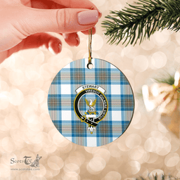 Scottish Stewart Muted Blue Clan Tartan Ceramic Ornament - Crest Round Style Scottish Plaid Tartan Plaid