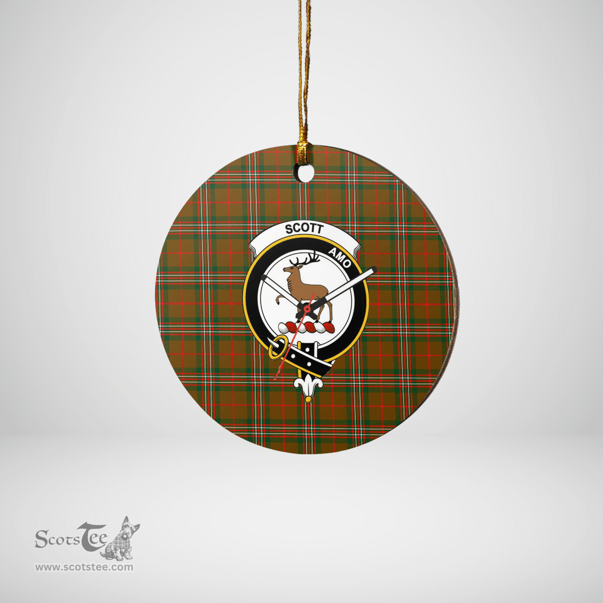 Scottish Scott Brown Modern Clan Tartan Ceramic Ornament - Crest Round Style Scottish Plaid Tartan Plaid