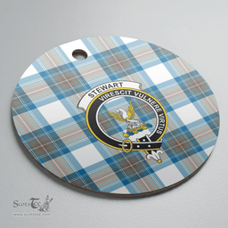 Scottish Stewart Muted Blue Clan Tartan Ceramic Ornament - Crest Round Style Scottish Plaid Tartan Plaid