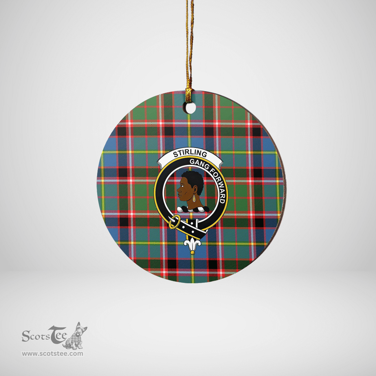 Scottish Stirling (of Keir) Clan Tartan Ceramic Ornament - Crest Round Style Scottish Plaid Tartan Plaid