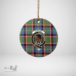 Scottish Stirling (of Keir) Clan Tartan Ceramic Ornament - Crest Round Style Scottish Plaid Tartan Plaid
