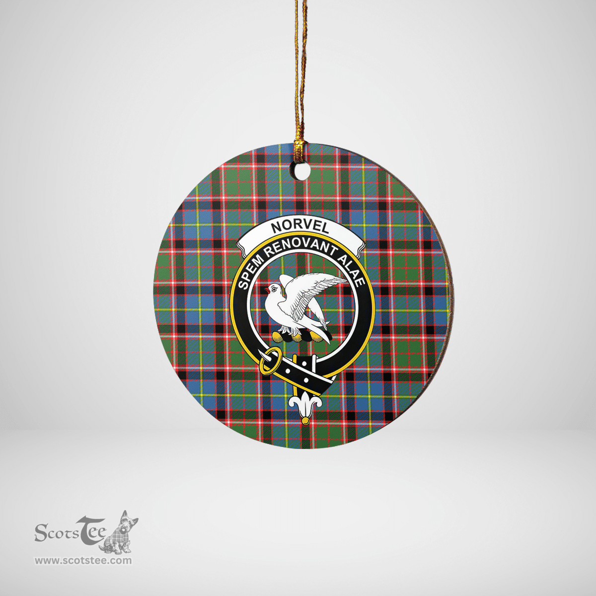 Scottish Norvel (Stirling) Clan Tartan Ceramic Ornament - Crest Round Style Scottish Plaid Tartan Plaid