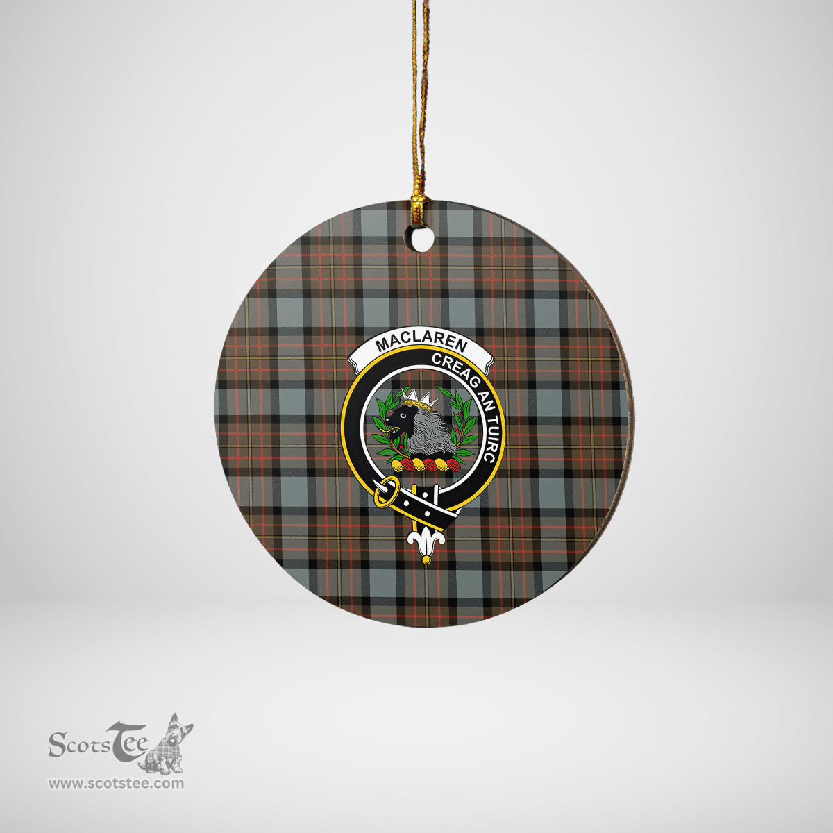 Scottish MacLaren Weathered Clan Tartan Crest Round Ceramic Ornament