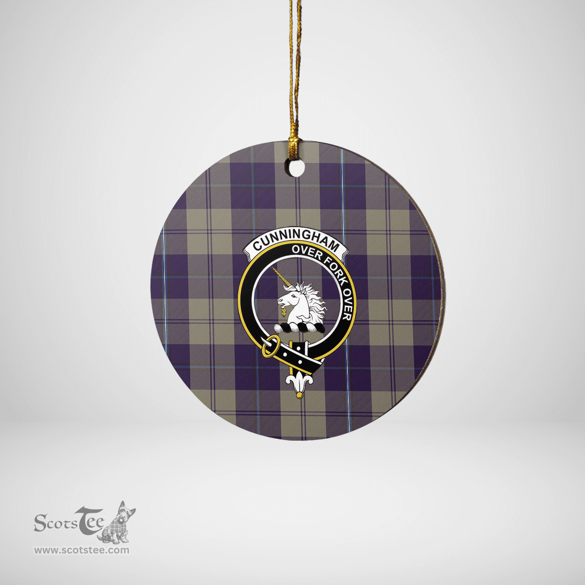 Scottish Cunningham Dress Blue Dancers Clan Tartan Crest Round Ceramic Ornament