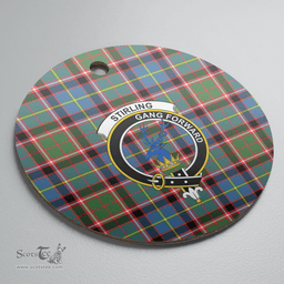 Scottish Stirling (of Cadder-Present Chief) Clan Tartan Ceramic Ornament - Crest Round Style Scottish Plaid Tartan Plaid