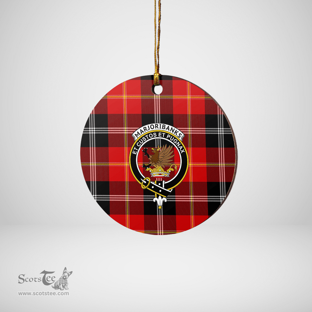 Scottish Marjoribanks Clan Tartan Ceramic Ornament - Crest Round Style Scottish Plaid Tartan Plaid