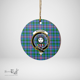 Scottish Pitcairn Hunting Clan Tartan Ceramic Ornament - Crest Round Style Scottish Plaid Tartan Plaid