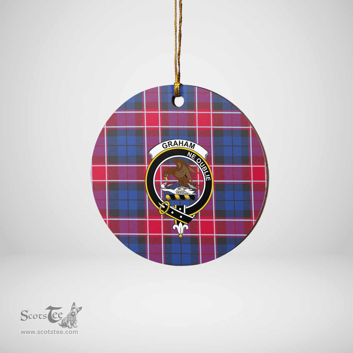 Scottish Graham of Menteith Red Clan Tartan Crest Round Ceramic Ornament