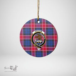 Scottish Graham of Menteith Red Clan Tartan Crest Round Ceramic Ornament