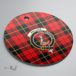 Scottish Wallace Hunting Red Clan Tartan Ceramic Ornament - Crest Round Style Scottish Plaid Tartan Plaid